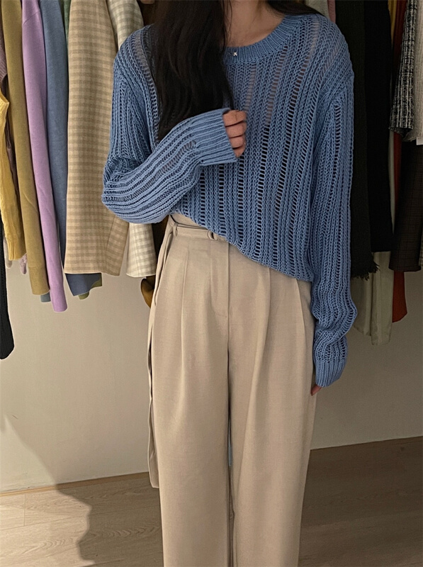 goods in stock! New year in early spring! [bluepops] crew neck versatile loose knit a2075# zxl