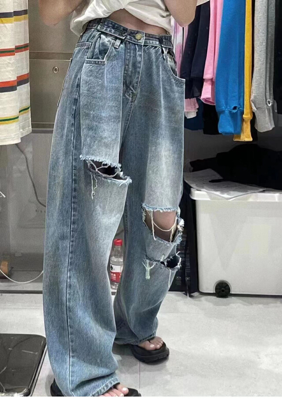 [Dido] personalized pierced straight jeans 7178# LSW