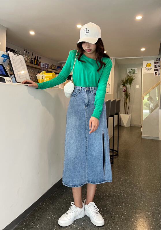 [en Xi'er] Korean version slim and versatile slit denim skirt ehc1229# L