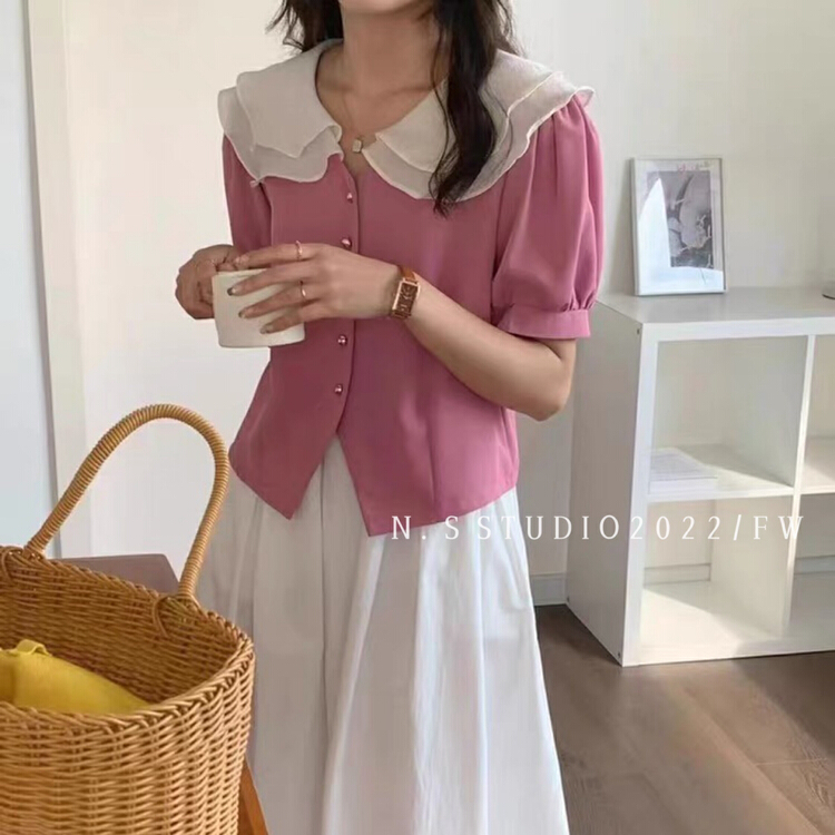 New in early summer! [N.S] Korean version double layer doll collar single breasted blouse 6122# WPL