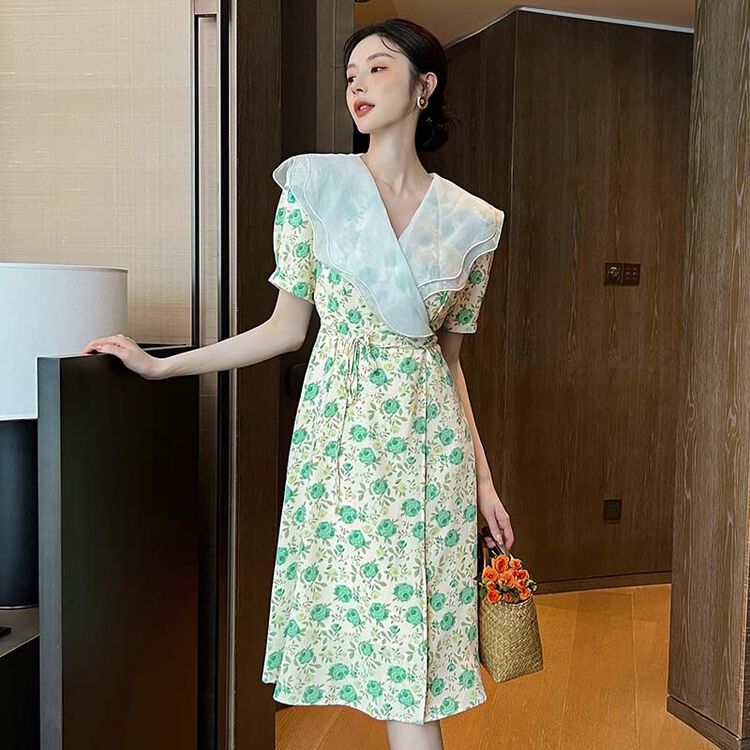 [Hanna including that] French Ruffle edge contrast mosaic print dress m5252\xj