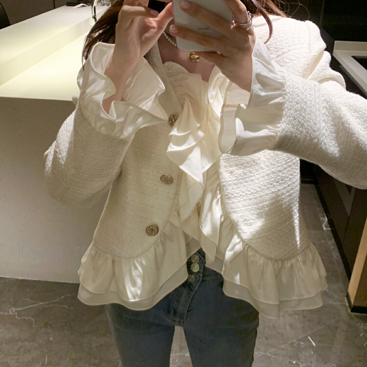 【REMAIN】小香風金扣荷葉邊短外套  217465#  WPL