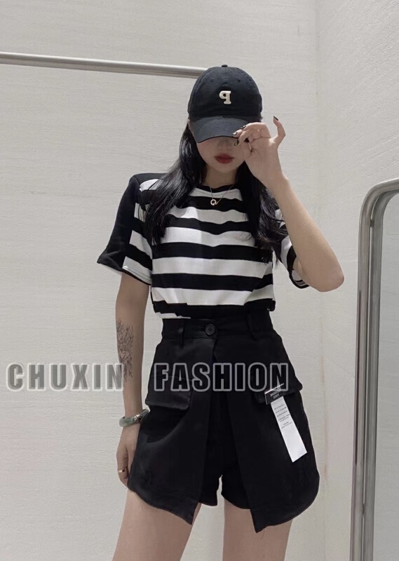 New in early summer! [c.x original heart] round neck retro casual stripe slim short sleeve T-shirt 9993# WTT