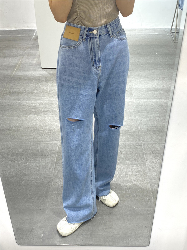 [fengdebao] Korean straight hole jeans ys1-6129# ozq