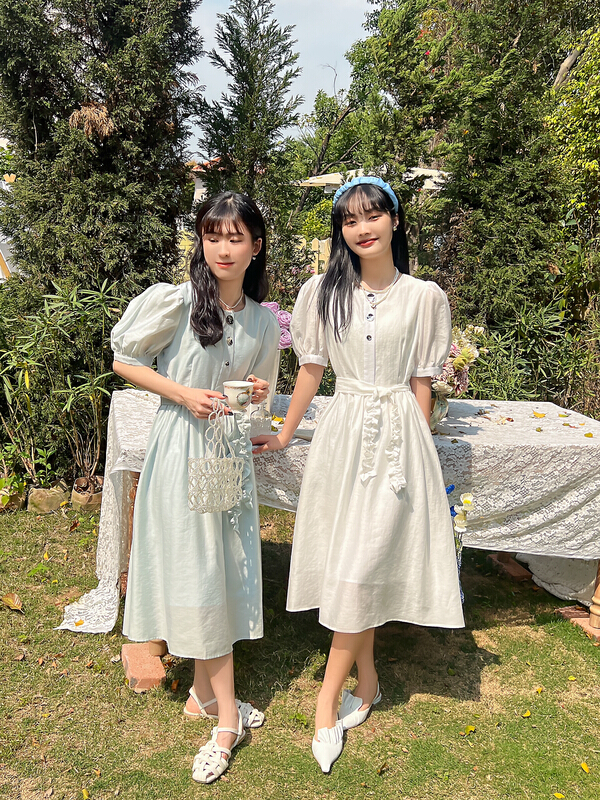 New in early summer! [rong'erjia] Korean style bubble sleeve medium length dress (detachable with waist rope) 20701# hjy