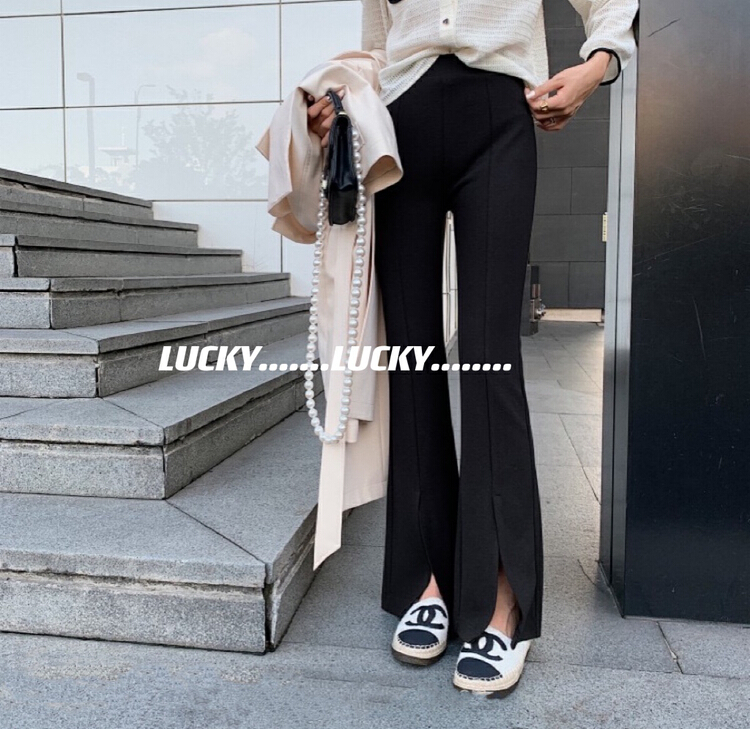 Early spring! [lucky] Korean version high waist slim slit micro flare casual pants 1150# zxx