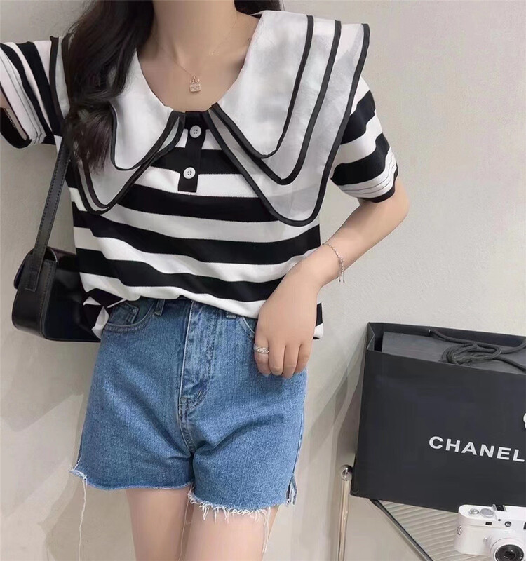 [Naikan Nik] Korean fashion stripe short sleeve T-shirt 9666# lwy