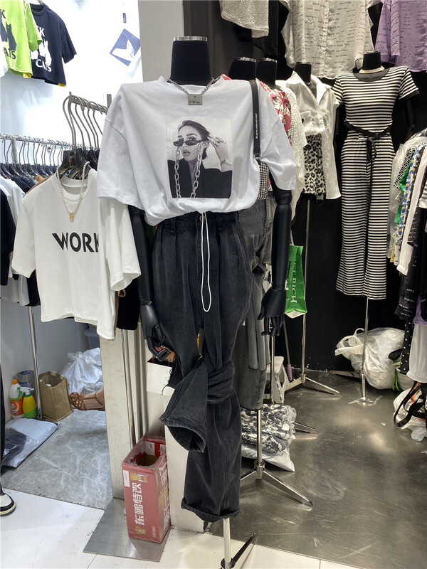 [web sensing] Figure printed hollow out drawstring short sleeve T-shirt (T-shirt only) a010# ozq