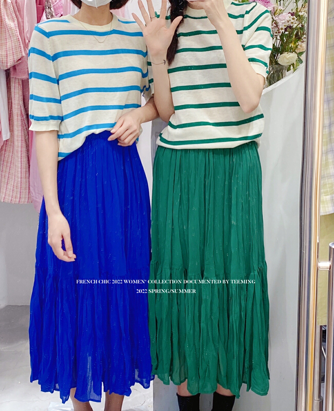 [teem ing] pleated pure color chiffon skirt 22t173# hjy