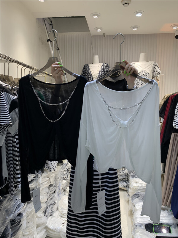[h · l] Korean version simple leisure kink sunscreen shirt (with detachable chain) 2132-1# PCZ