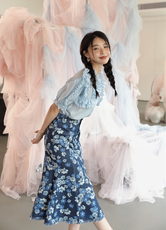 [GL] denim print wash versatile skirt c3016# JJ