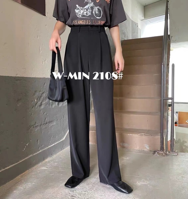 New year in early spring! [w.min] high waist, foreign style, casual and versatile, textured pleated trousers 2108# CLS