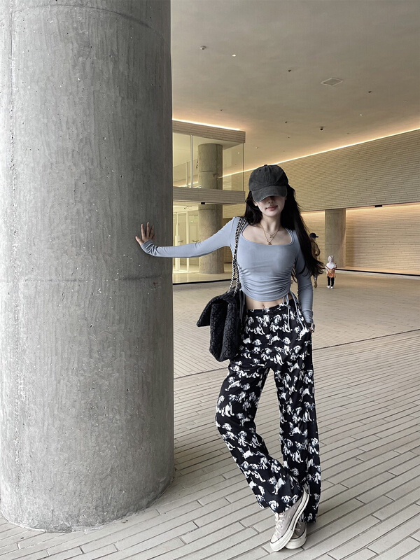 [wgwe] American style high waist loose casual pants 1390# PCZ