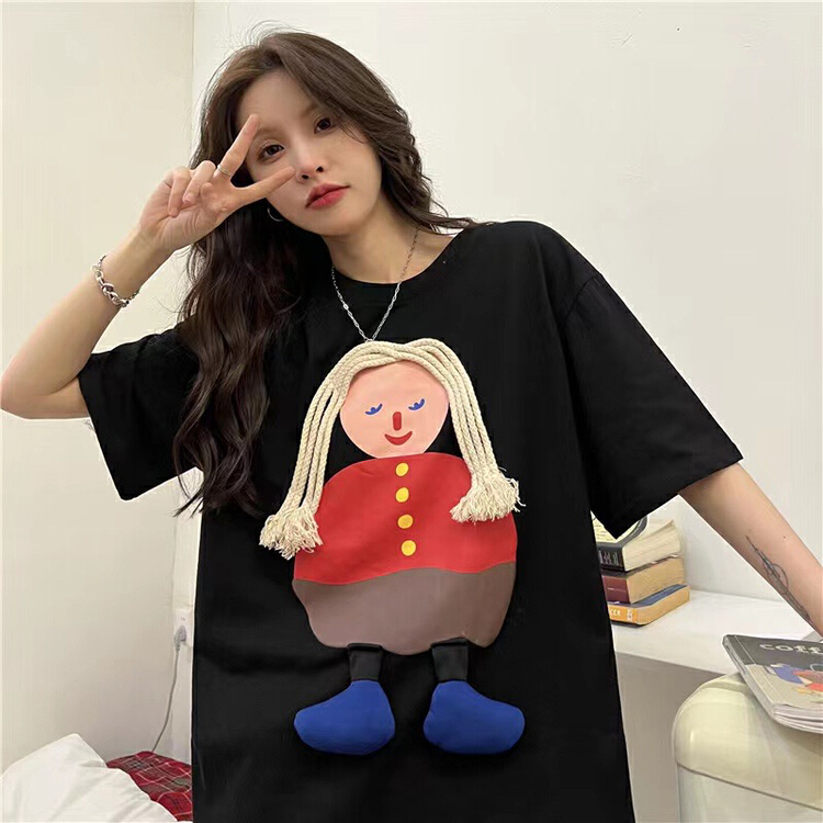 [Meet Rainbow] Korean cute braided doll short sleeve T-shirt 11877# LSL