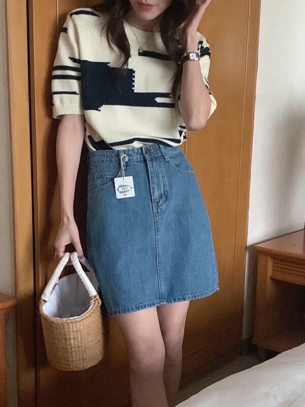 [meet me] Korean version high waist and thin denim skirt 61238# ll