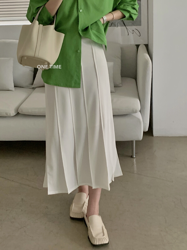 New in early summer! [one time] high waist versatile pleated line split skirt 29327# CLS