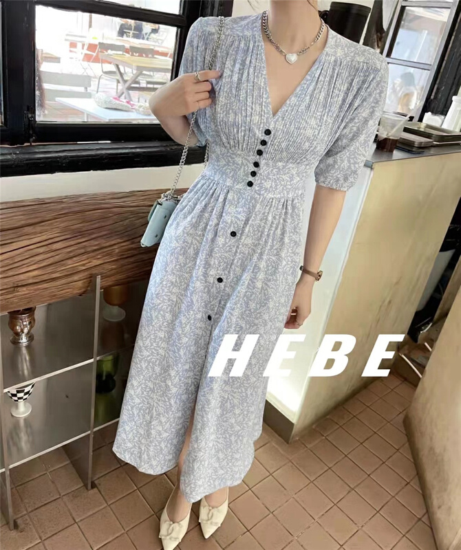 初夏上新!【HEBE】V領碎花氣質連衣裙  751#  XYJ