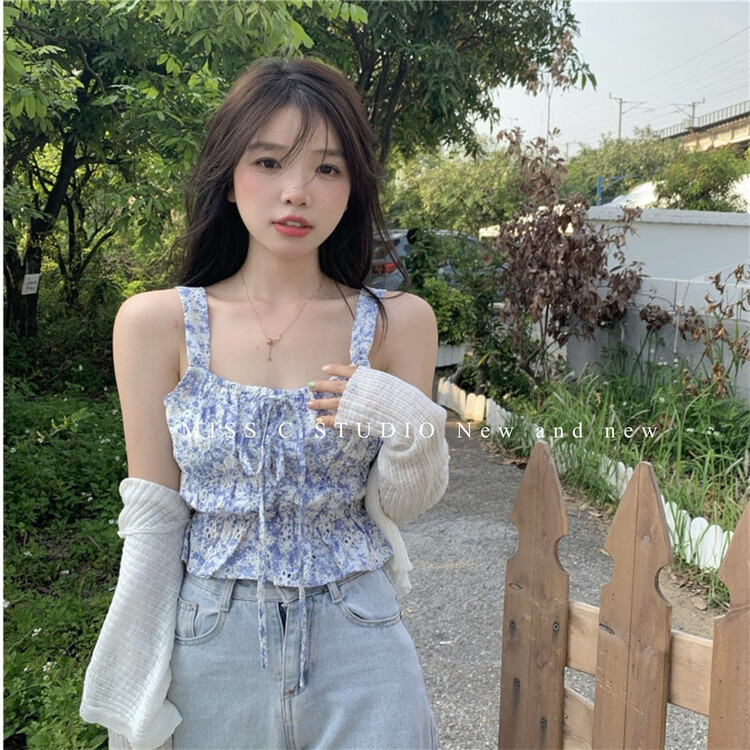 [miss. C studio] Korean Short floral vest / sling 2211# zxx
