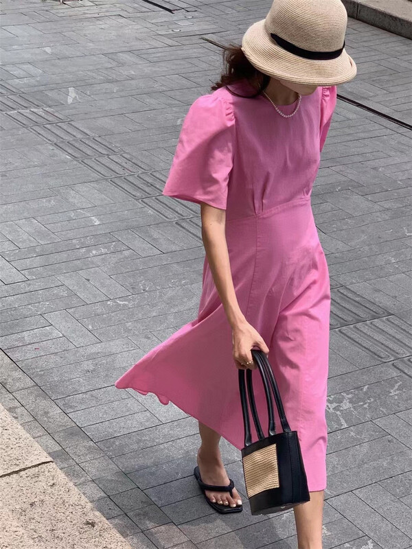 [in by in] Korean style round neck, waistless design, bubble sleeve dress 0850# zjy