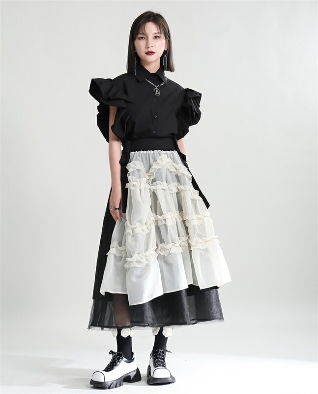 [Z & C] niche stitching design, color contrast skirt 3168 # LSW