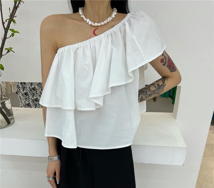 [VI. Liu Liu] French style one shoulder design Ruffle shirt 60358# zxx