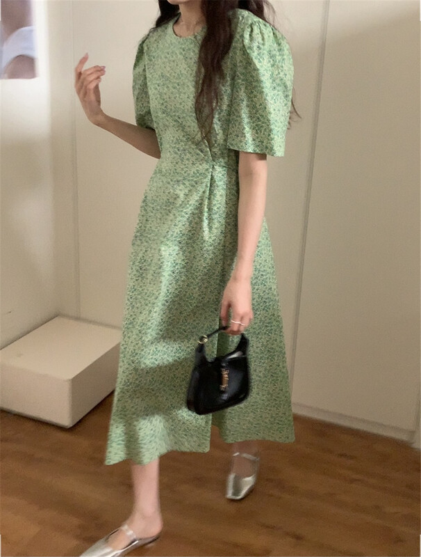 New in early summer! [bluepops] bubble sleeve floral lady dress a2323# zxl
