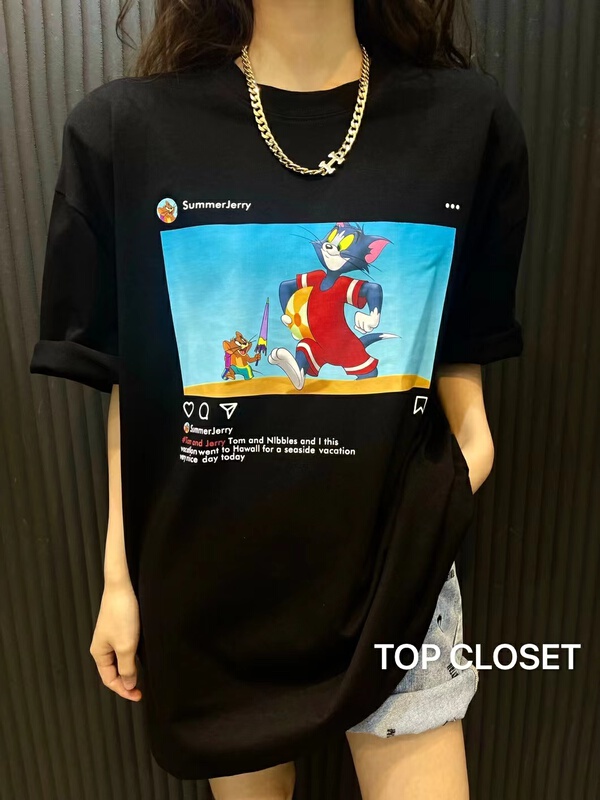 [top close] cat and mouse cartoon printed short sleeve T-shirt 3917# ozq