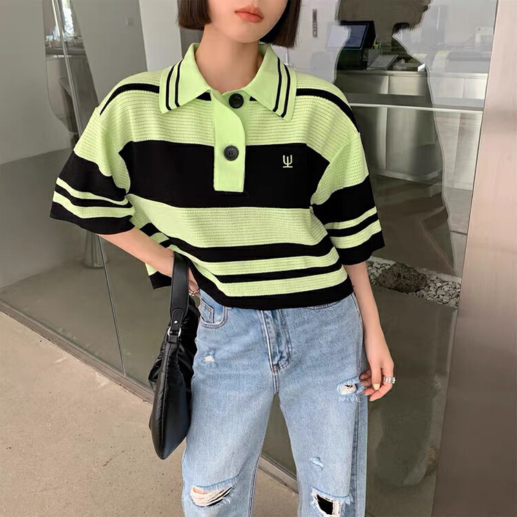 [Kiki studio] cool and breathable striped sweater 5918# hjy