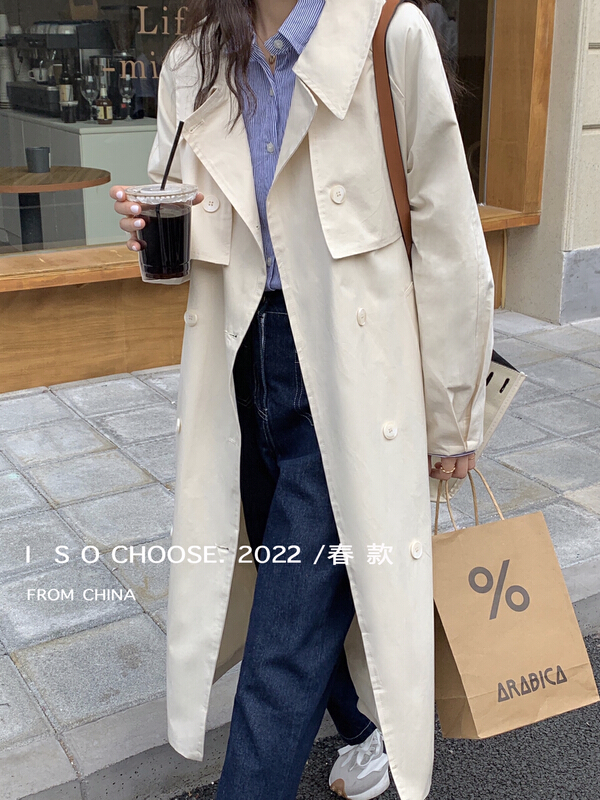 goods in stock! New year in early spring! [ISO Korean] versatile long windbreaker (with waist rope) 68761# hjy