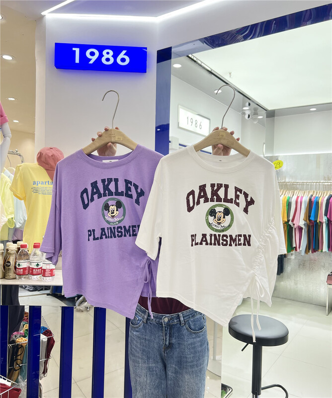 [1986] drawstring lettering fashion short sleeve T-shirt c905# LSL