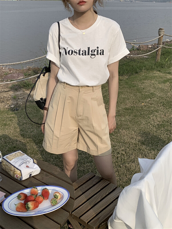 [about me] letter printed simple short sleeve T-shirt 222007# cqw