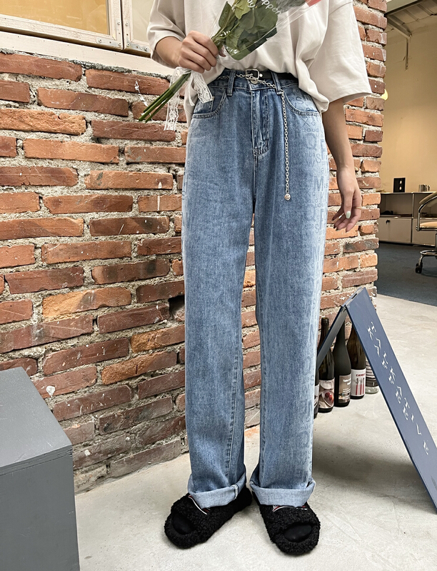 [Mujia] Korean versatile letter jeans (without belt) 17272# XYY