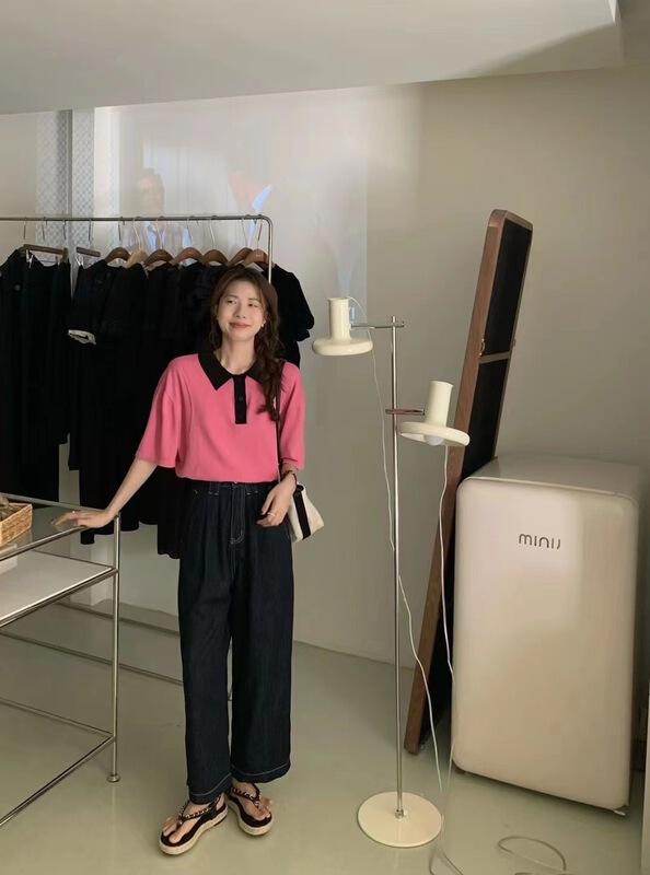[buyer Yan Xuan youu] Korean color blocking slim casual Polo m0059# Cl