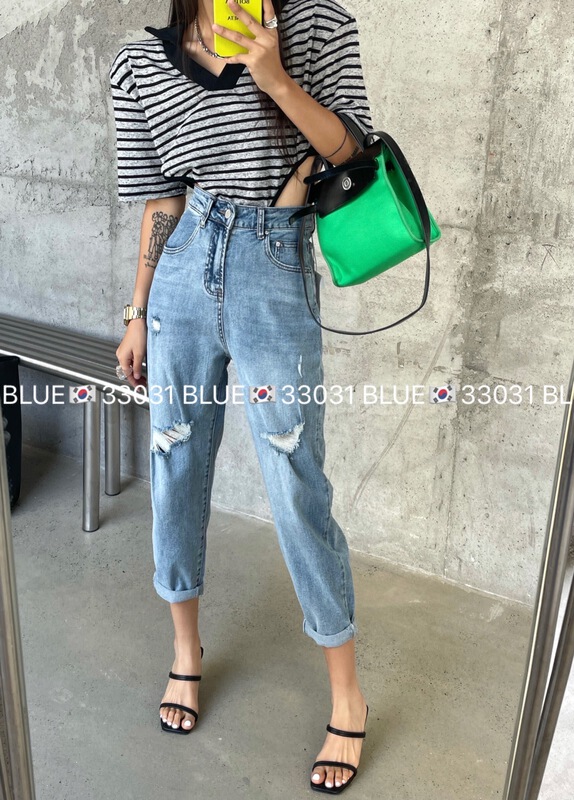 [blue] casual ripped personalized jeans 33031# hjy