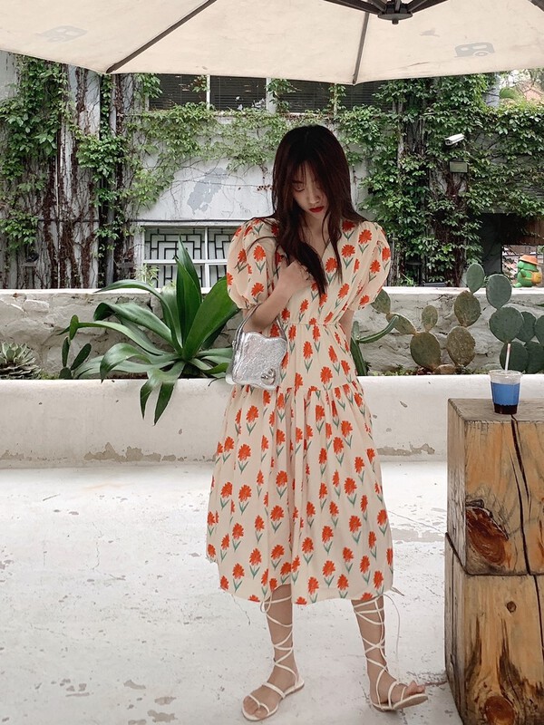 "VANESSA" Korean color elastic waist dress 6165# OZQ