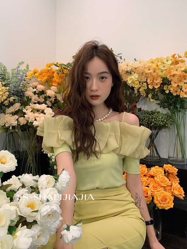 [LS] one line shoulder is thin and versatile small shirt 9660# WPL