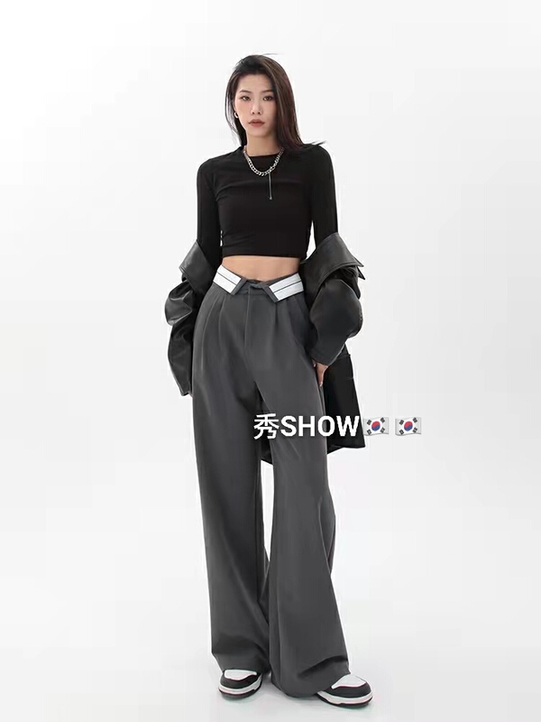 [show] comfortable and versatile color matching trousers 28071# ozq