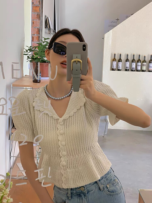 [savage] French retro romantic V-neck small Lapel slim waist knit cardigan e8232# WPL