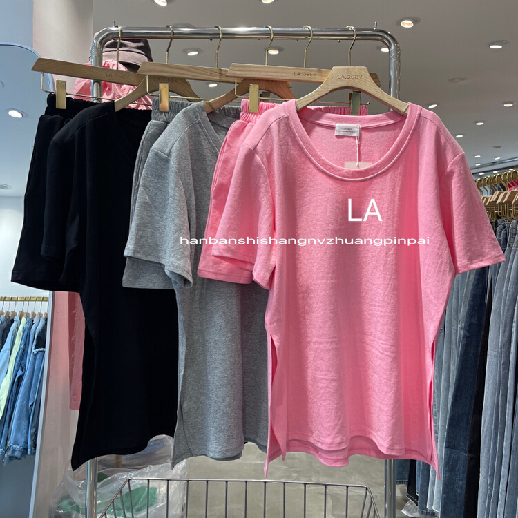 [laqssy] solid color short sleeve T-shirt + casual versatile Shorts Set 9002-1# zyh