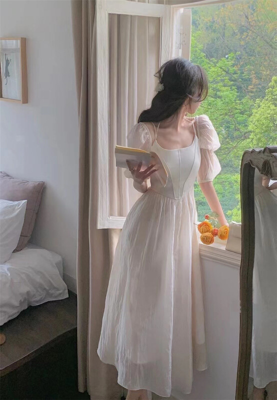 [see you] French style fishbone waist slimming dress 3871# PCZ