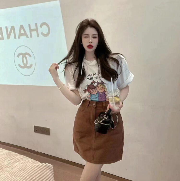 [lidada] round neck short sleeve T-shirt + slim skirt two piece suit 2976# HBx
