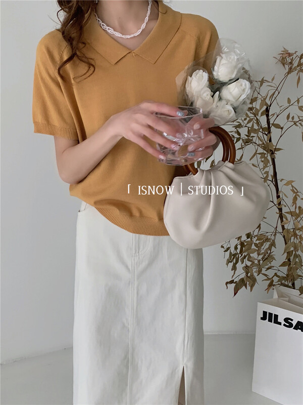 New in early summer! [I snow] Korean version simple Polo neck short sleeve shirt 252290# WPL
