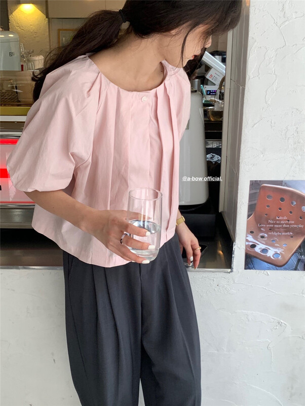 [a-bow studio] gentle wind pressure pleated short shirt 15178# zjy
