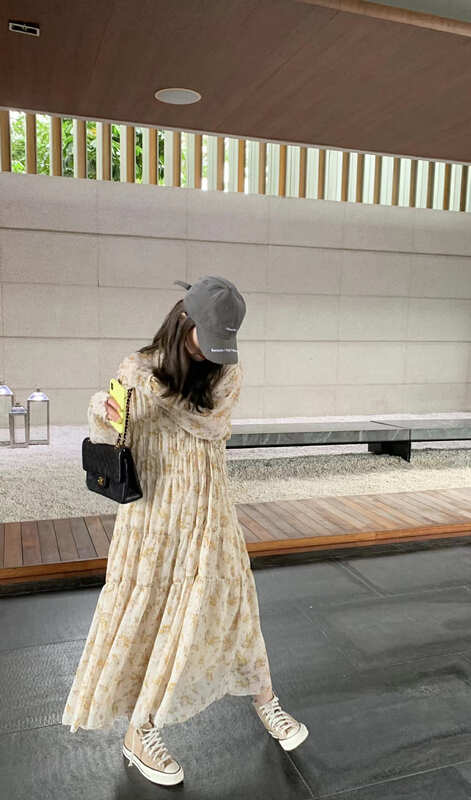 goods in stock! New year in early spring! [are studio] Korean floral long dress (with sling) 9686# WPL