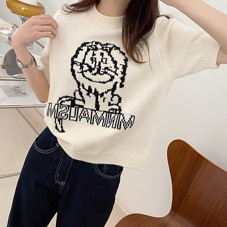 New in early summer! [f · P] lazy wind round neck front and back little lion loose knit 96102# HBx