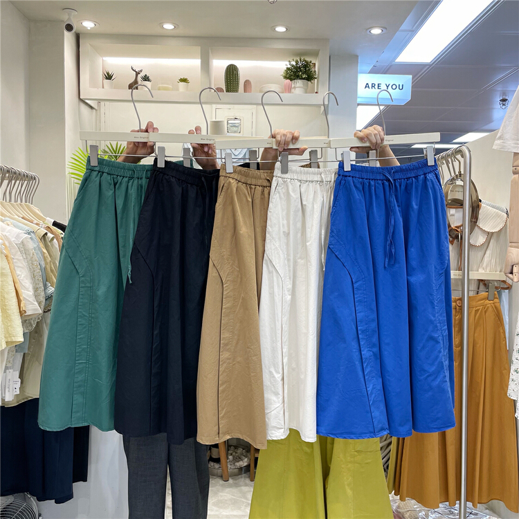 Stock! In early summer! [Max original] elastic waist loose solid medium length skirt 98022\hbx