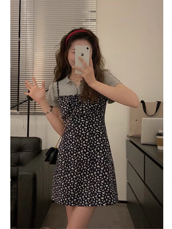 [L.L studio] simple and versatile blouse + floral suspender dress set 7666# PCZ