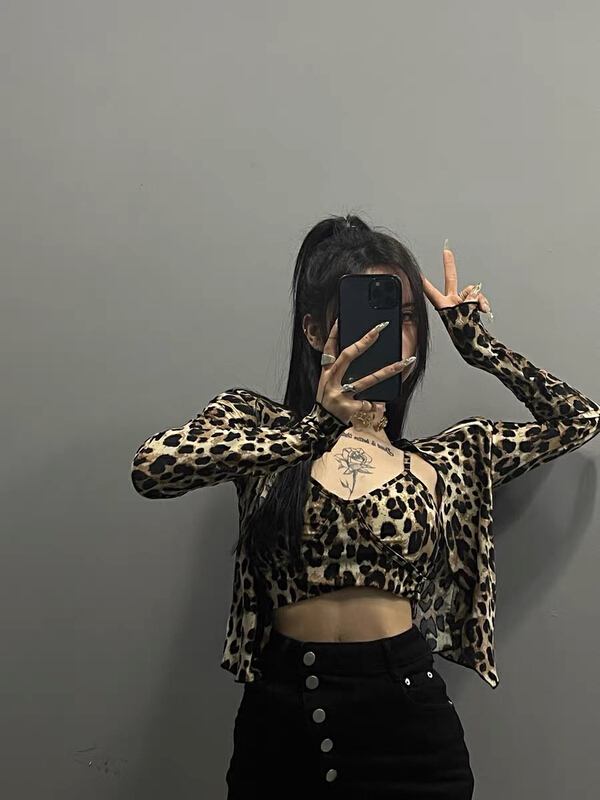 [MI] summer new style exotic leopard suspender and chest cushion Vest + thin leopard cardigan set (only for set) 9587# PCZ