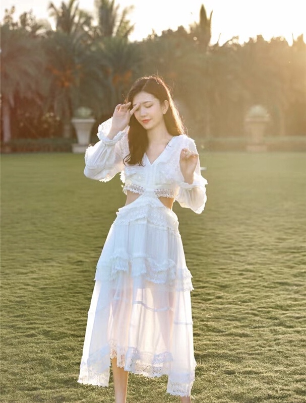 [Xiye] Korean style thin and leaky waist dress g1085# JJ