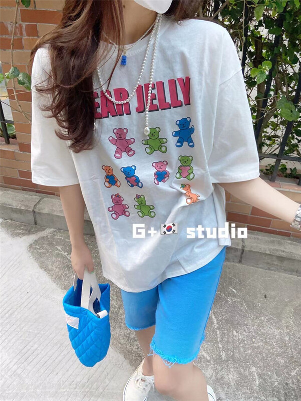 New in early summer! [G +] Korean cute bear ins short sleeve T-shirt 8603# WTT